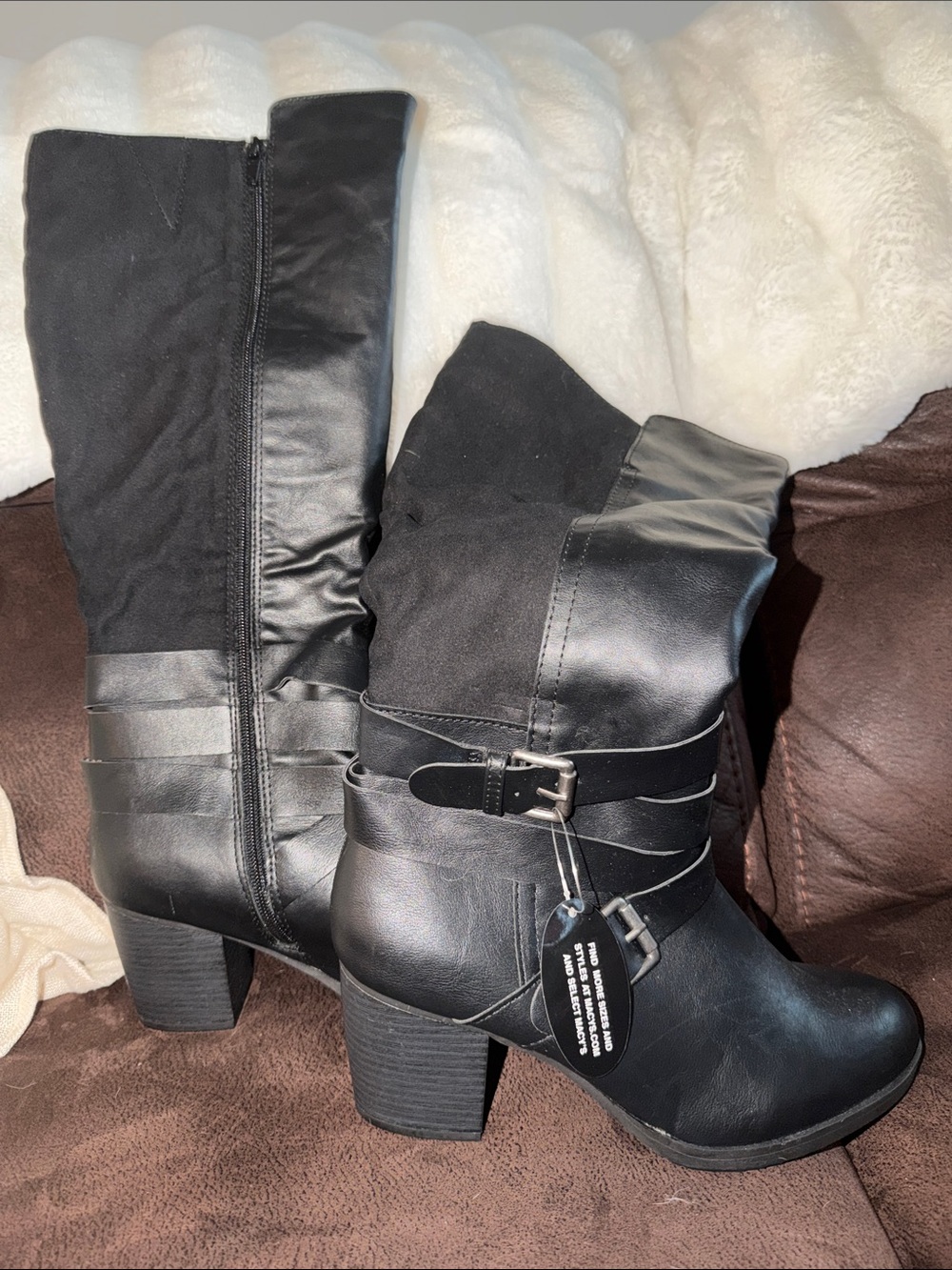 Women's Black Mid-Calf Block Heel Boots